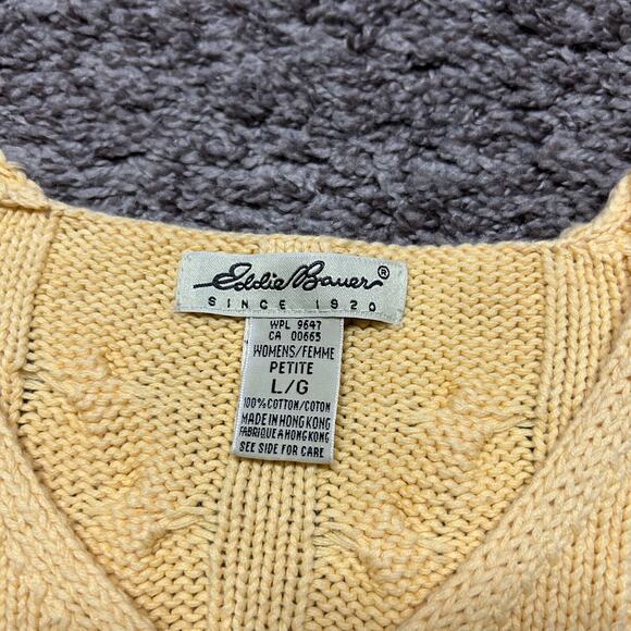 Vintage Cable Knit Sweater Eddie Bauer Petite Large Butter Yellow y2k - Picture 2 of 6